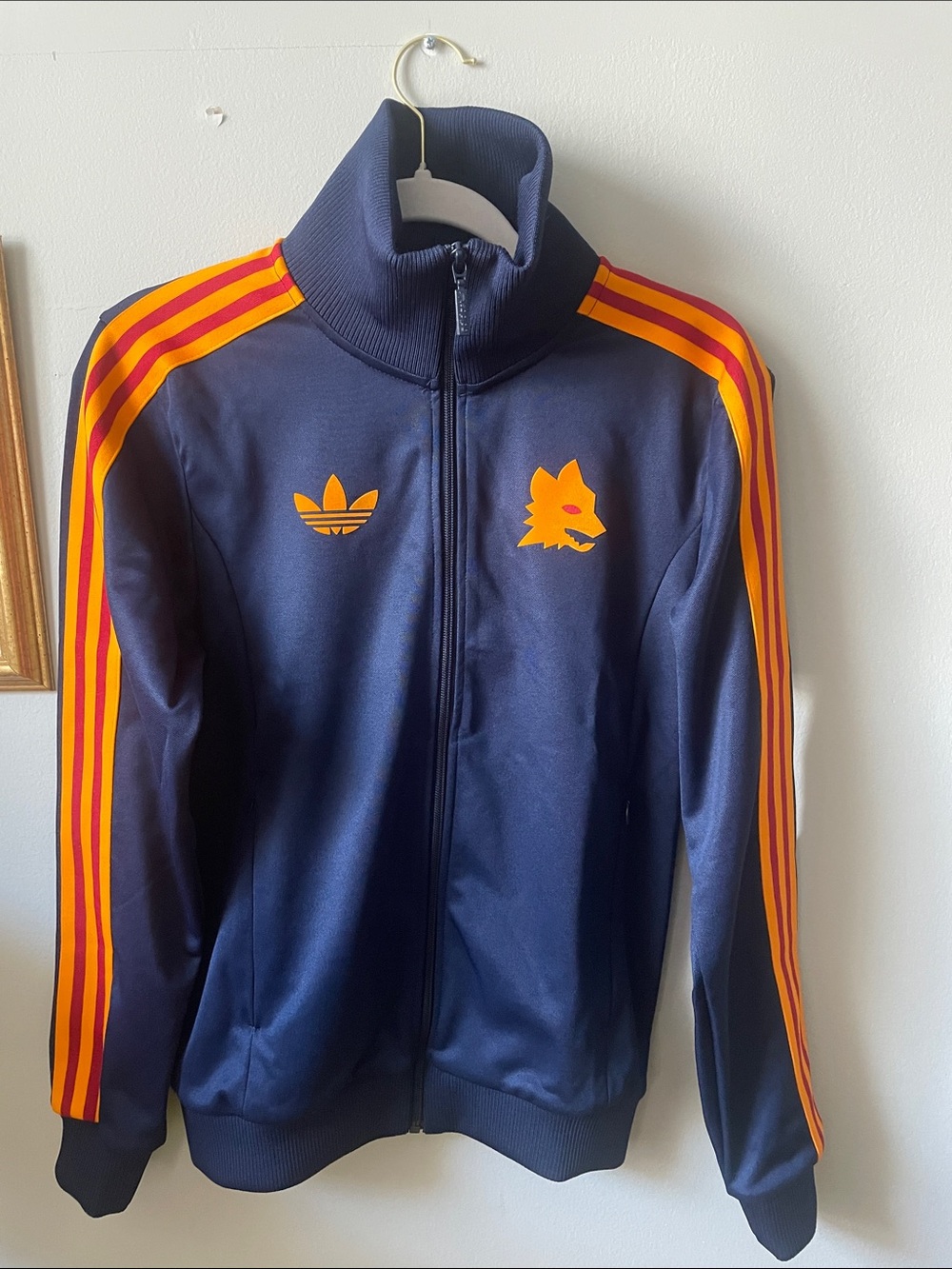adidas Navy Track Jacket with Orange Stripes and Fox Logo